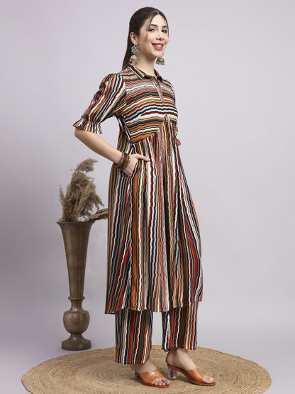 Multicolor Printed Rayon Women's Kurta and Palazzo Set