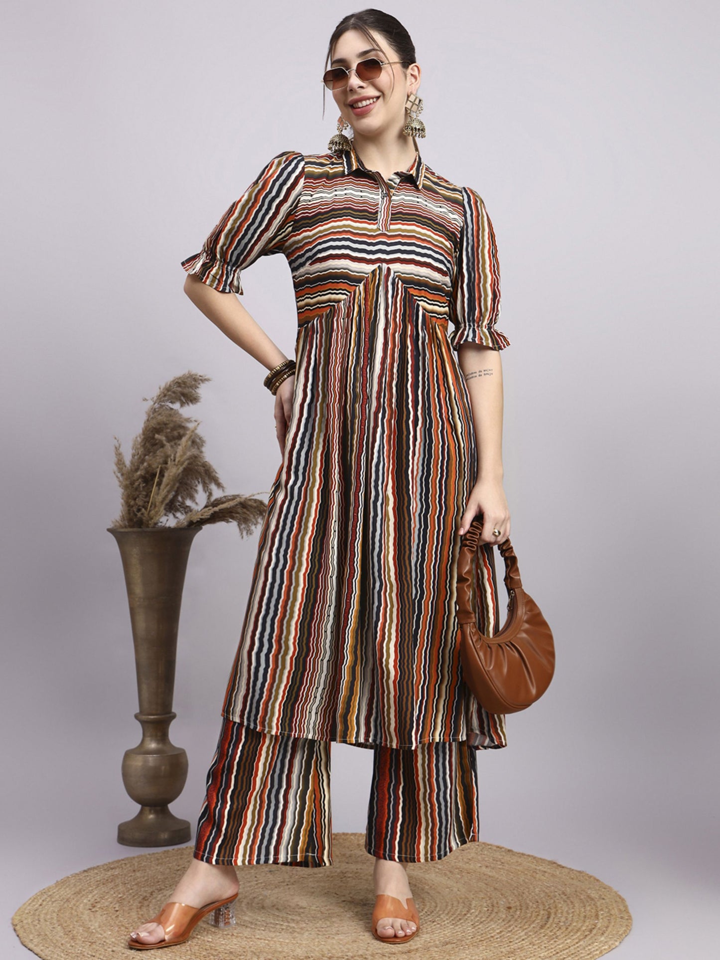 Multicolor Printed Rayon Women's Kurta and Palazzo Set