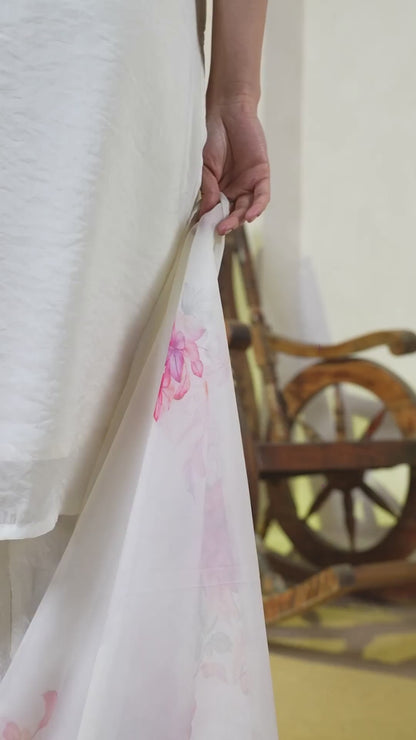 Peach Orange Embroidered Silk Women's Kurta,Palazzo and Dupatta Set